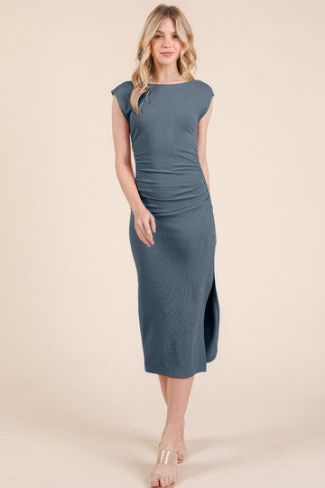 Dark Gray Open Back Cap Sleeve Dress - Artsi Chic Boutique