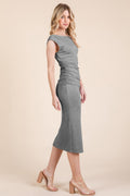 Sophisticated Gray Cap Sleeve Midi Dress with Open Back - Artsi Chic Boutique