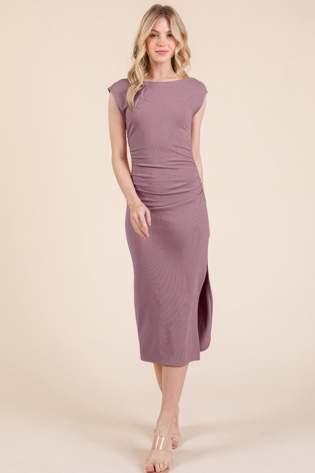 Dusty Pink Cap Sleeve Midi Dress with Open Back - Artsi Chic Boutique