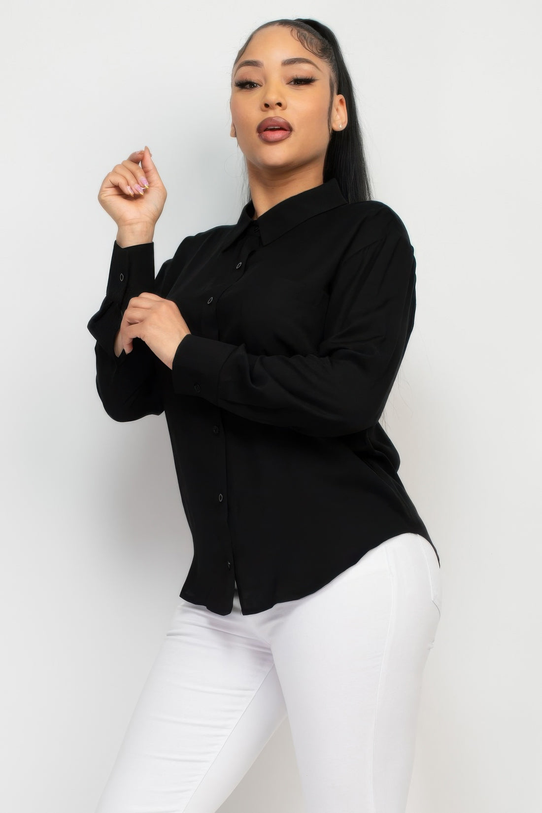 Black Button Down Collared Shirt - Artsi Chic Boutique