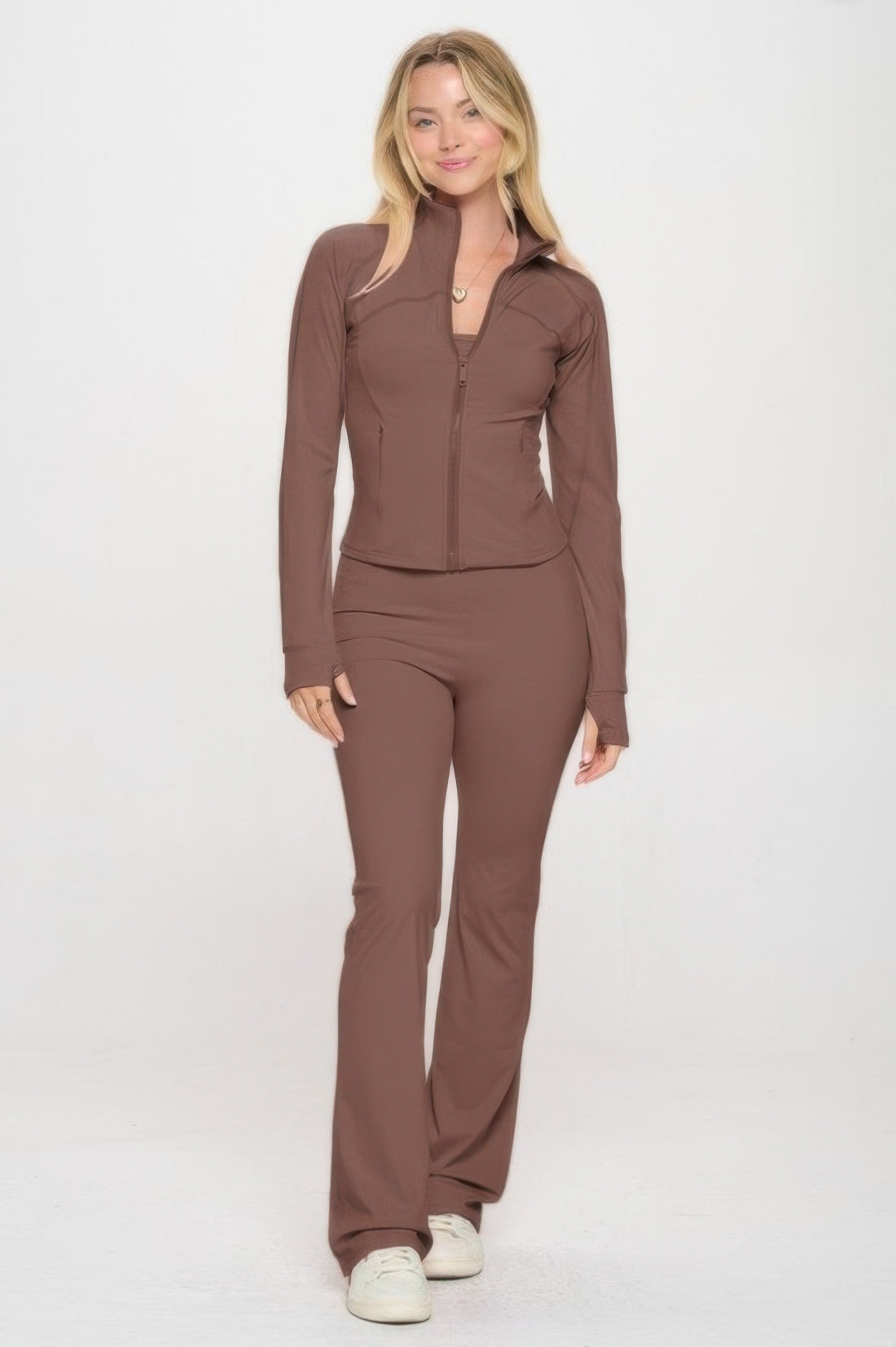 Brown Yoga Jacket & Jumpsuit Set - Artsi Chic Boutique